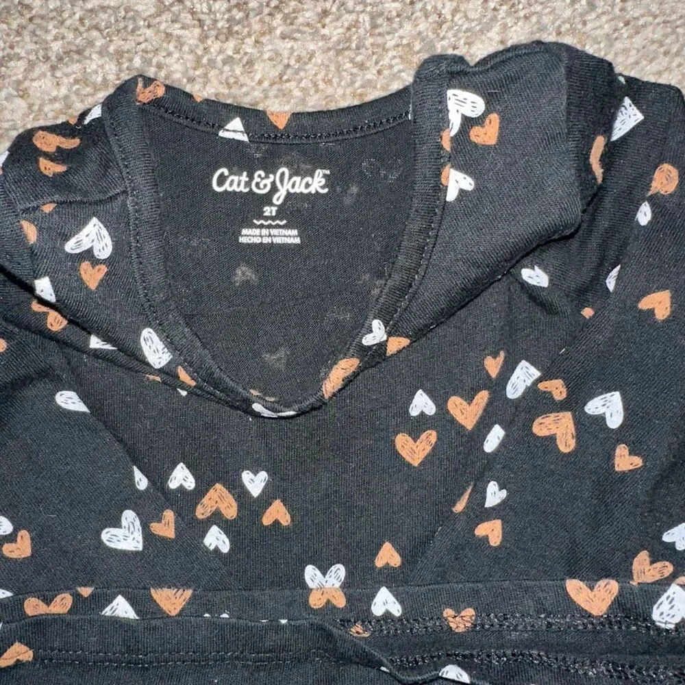 Cat & Jack Black Heart Print Dress 2T Toddler Girl Valentine Cottagecore